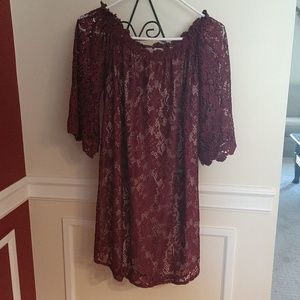 Umgee women's dress. Burgundy with lace. Med.